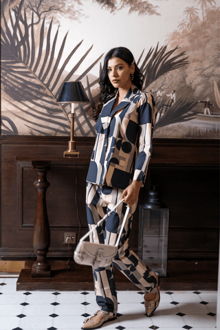 Black & off white  Cotton Jacket & Trousers