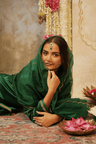 Green Gajji Silk  Embroidered Kurta Set With Dupatta