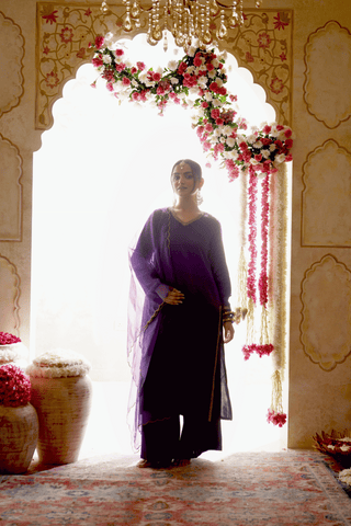 Purple Embroidered Gajji Silk Kurta Set With Dupatta Set