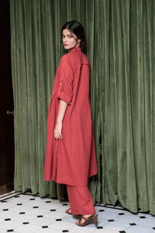 TOMATO RED LINEN CO ORD SET