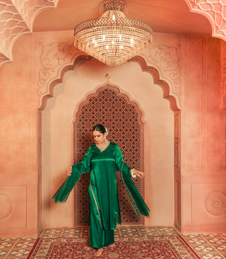 Green Gajji Silk  Embroidered Kurta Set With Dupatta