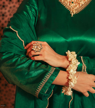 Green Gajji Silk  Embroidered Kurta Set With Dupatta