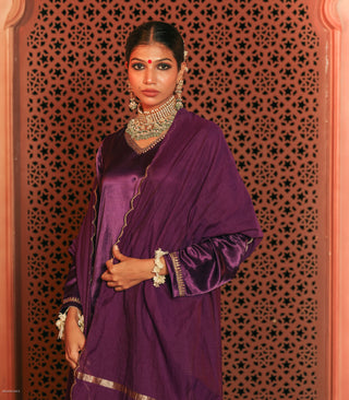 Purple Embroidered Gajji Silk Kurta Set With Dupatta Set