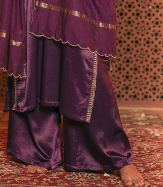 Purple Embroidered Gajji Silk Kurta Set With Dupatta Set