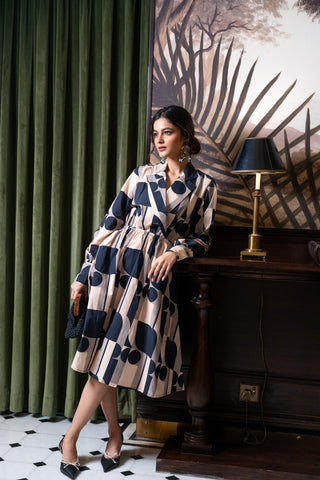 Monochrome Geo Shirt‑Dress