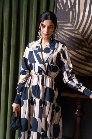 Monochrome Geo Shirt‑Dress