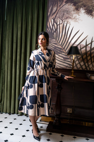 Monochrome Geo Shirt‑Dress