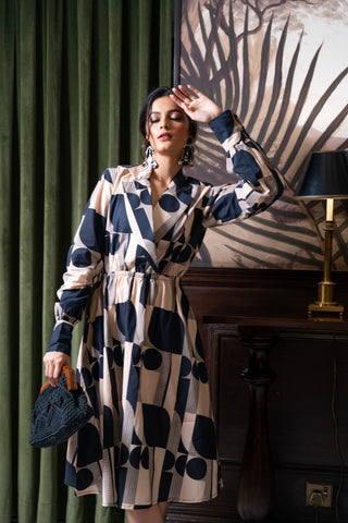 Monochrome Geo Shirt‑Dress