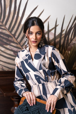 Monochrome Geo Shirt‑Dress