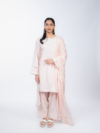 Peach Lawn Embroidered Kurta Set | With Dupatta | For Women