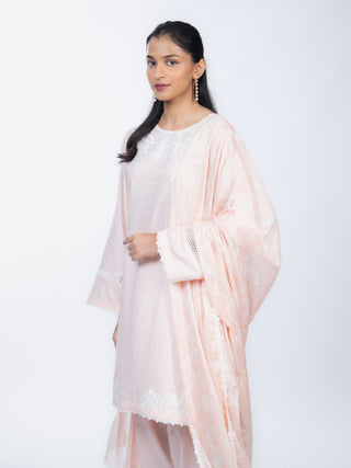 Peach Lawn Embroidered Kurta Set | With Dupatta | For Women