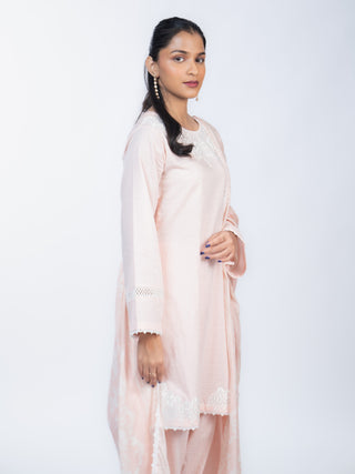 Peach Lawn Embroidered Kurta Set | With Dupatta | For Women