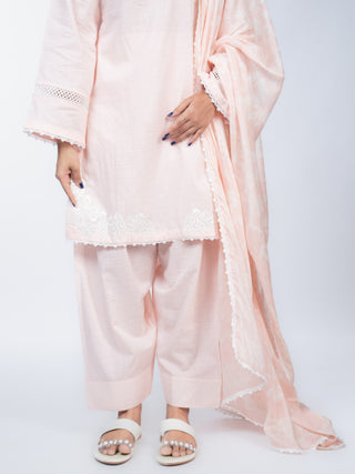 Peach Lawn Embroidered Kurta Set | With Dupatta | For Women