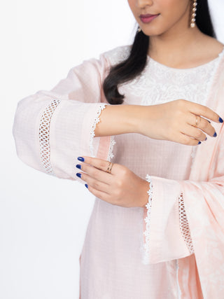 Peach Lawn Embroidered Kurta Set | With Dupatta | For Women