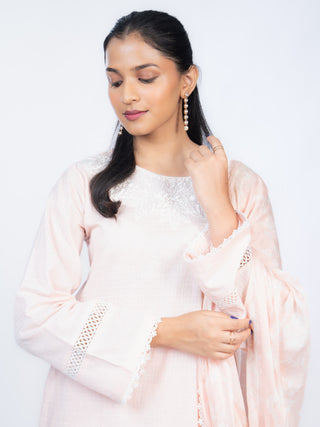 Peach Lawn Embroidered Kurta Set | With Dupatta | For Women