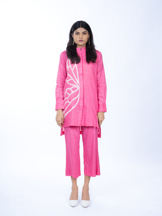 Hot Pink Lawn Textured Co-ord Set | Butterfly Embroidery | For Women