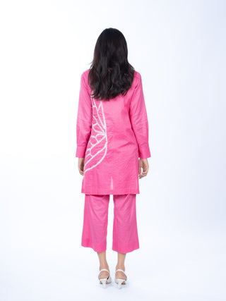 Hot Pink Lawn Textured Co-ord Set | Butterfly Embroidery | For Women