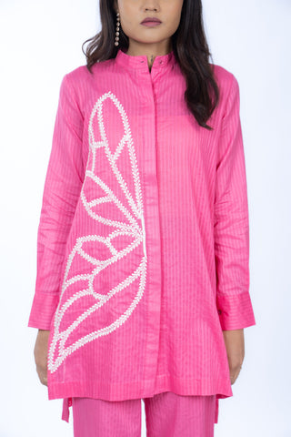 Hot Pink Lawn Textured Co-ord Set | Butterfly Embroidery | For Women