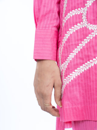 Hot Pink Lawn Textured Co-ord Set | Butterfly Embroidery | For Women