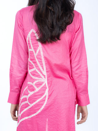 Hot Pink Lawn Textured Co-ord Set | Butterfly Embroidery | For Women