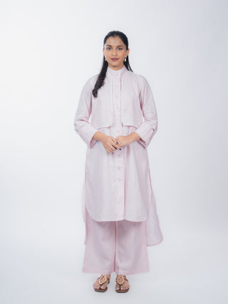 Light Pink Airy Cotton Solid Kurta Set | High-Low Hem | For Women