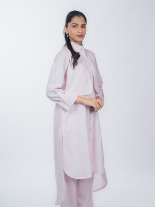 Light Pink Airy Cotton Solid Kurta Set | High-Low Hem | For Women
