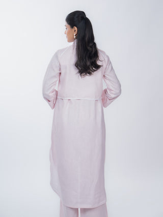 Light Pink Airy Cotton Solid Kurta Set | High-Low Hem | For Women