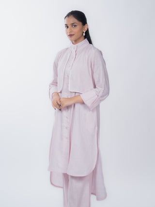 Light Pink Airy Cotton Solid Kurta Set | High-Low Hem | For Women