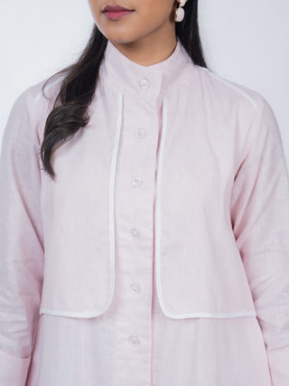 Light Pink Airy Cotton Solid Kurta Set | High-Low Hem | For Women