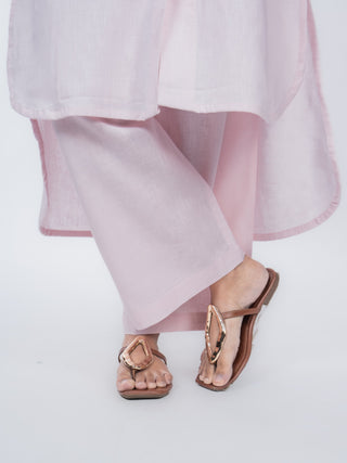 Light Pink Airy Cotton Solid Kurta Set | High-Low Hem | For Women
