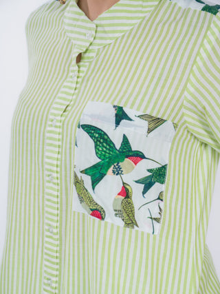 Light Green Striped Cotton Striped Kurta Set | With Pockets | For Women