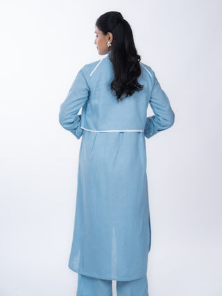 Sky Blue Cotton Solid Kurta Set | High-Low Hem | For Women