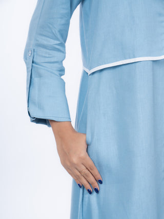 Sky Blue Cotton Solid Kurta Set | High-Low Hem | For Women