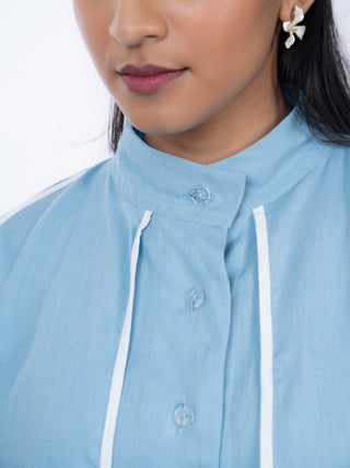 Sky Blue Cotton Solid Kurta Set | High-Low Hem | For Women