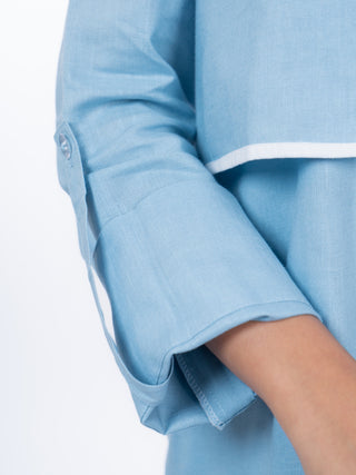 Sky Blue Cotton Solid Kurta Set | High-Low Hem | For Women