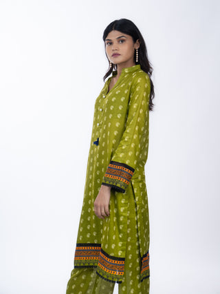 Olive Green Cotton Printed Co-ord Set | Mango Print | For Women