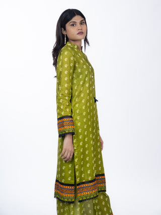 Olive Green Cotton Printed Co-ord Set | Mango Print | For Women