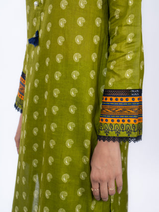 Olive Green Cotton Printed Co-ord Set | Mango Print | For Women