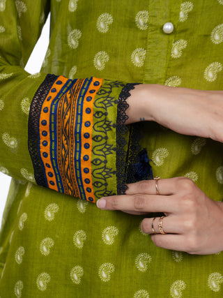 Olive Green Cotton Printed Co-ord Set | Mango Print | For Women