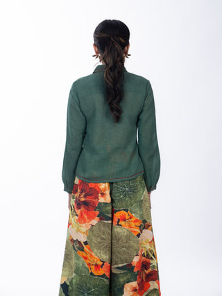 Forest Green Lawn Solid Floral Co-ord Set | Mixed Pattern | For Women