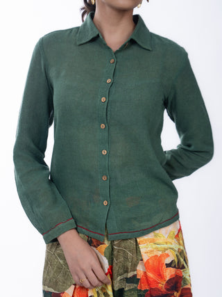 Forest Green Lawn Solid Floral Co-ord Set | Mixed Pattern | For Women