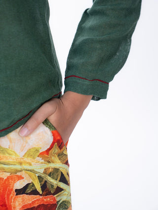 Forest Green Lawn Solid Floral Co-ord Set | Mixed Pattern | For Women