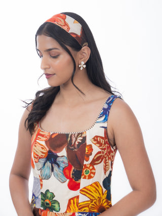 Multicolor Floral Cotton Midi Dress | Tiered Design | For Women