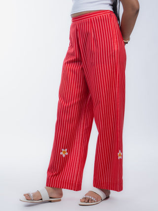 Red Stripes Linen Straight Pants