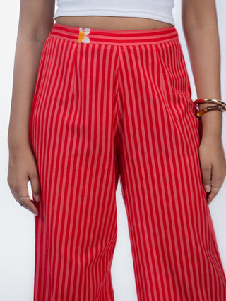 Red Stripes Linen Straight Pants