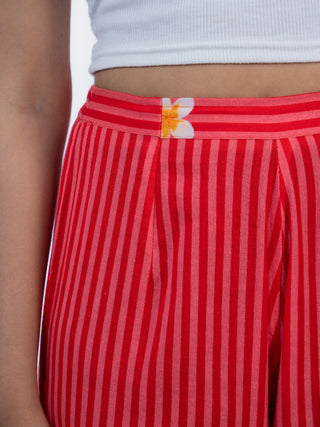 Red Stripes Linen Straight Pants