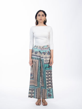 Grey Mosaic Printed Cotton Straight Pants