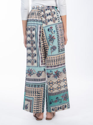 Grey Mosaic Printed Cotton Straight Pants