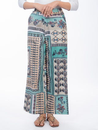 Grey Mosaic Printed Cotton Straight Pants