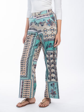 Grey Mosaic Printed Cotton Straight Pants
